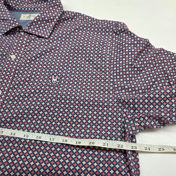 Psycho Bunny Geometric Print Button Down Short Sleeve Shirt Men XXL - Picture 8 of 9